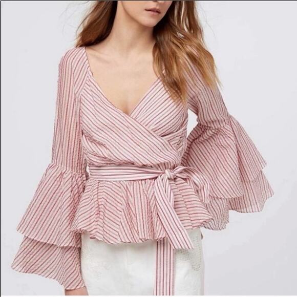 Rebecca Minkoff Melly Striped Bell Sleeve Wrap Top Size Small - Picture 1 of 11